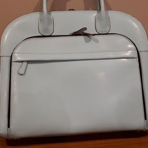 Baby blue Mcklein leather laptop bag
